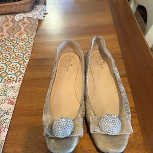 Kate Spade Shimmering Silver Flats with Crystal Accent